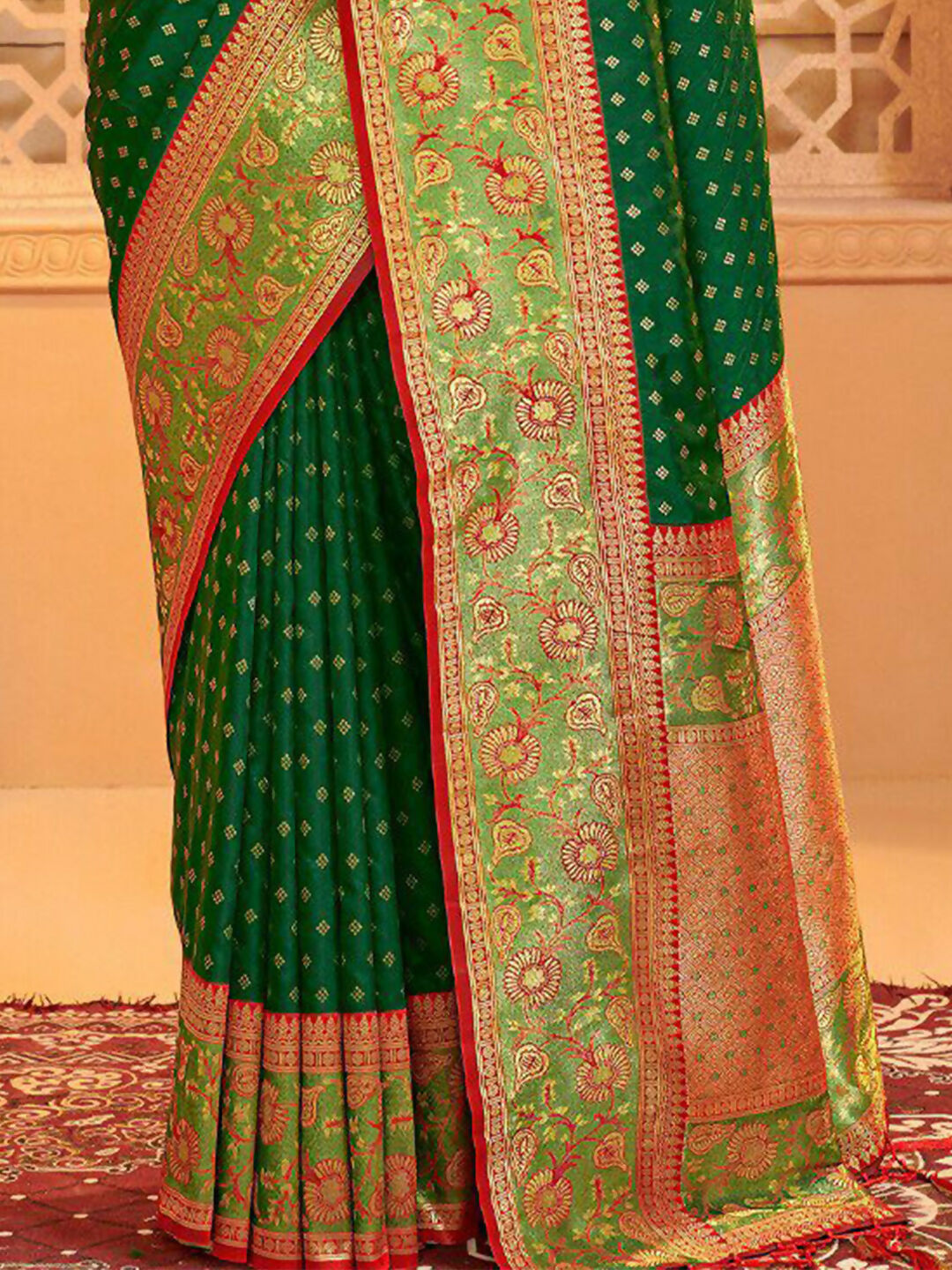 Astita Silk Blend Dark Green Saree