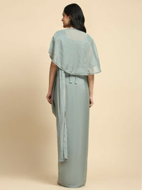 Thumbnail for Sea Green Chiffon Solid Ready to wear Saree with stitched Blouse - Aayan - Distacart