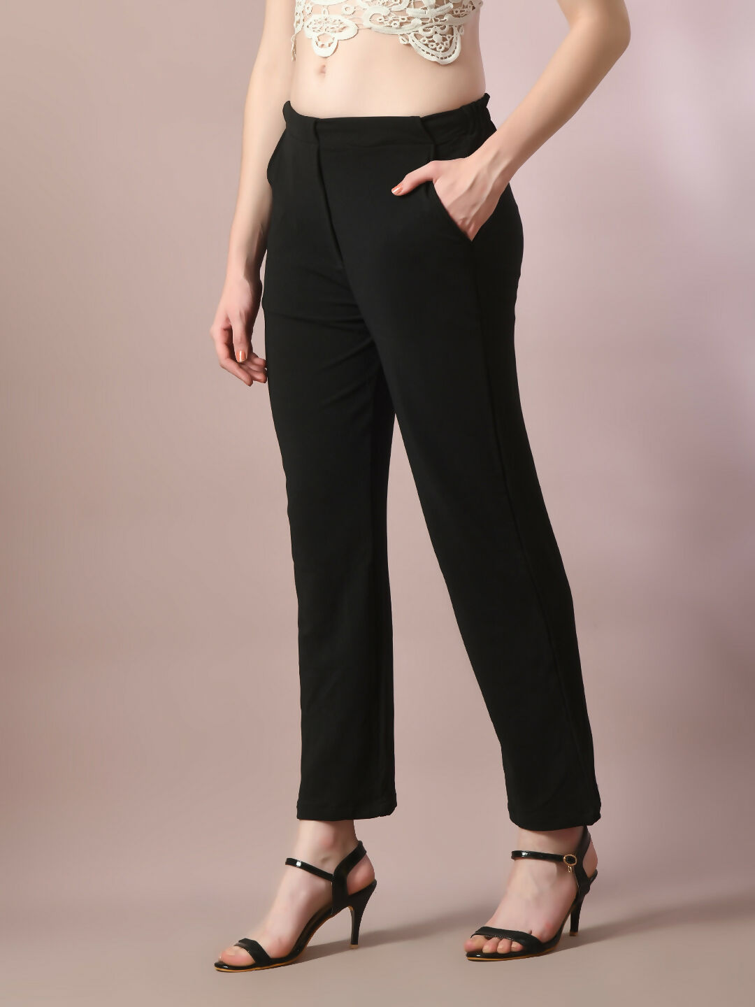 Myshka Women'sBlack Solid Party Straight Trousers - Distacart