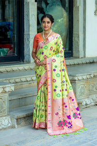 Thumbnail for Aastha Fashion Green Woven Kanjivaram Silk Saree with Blouse - Distacart