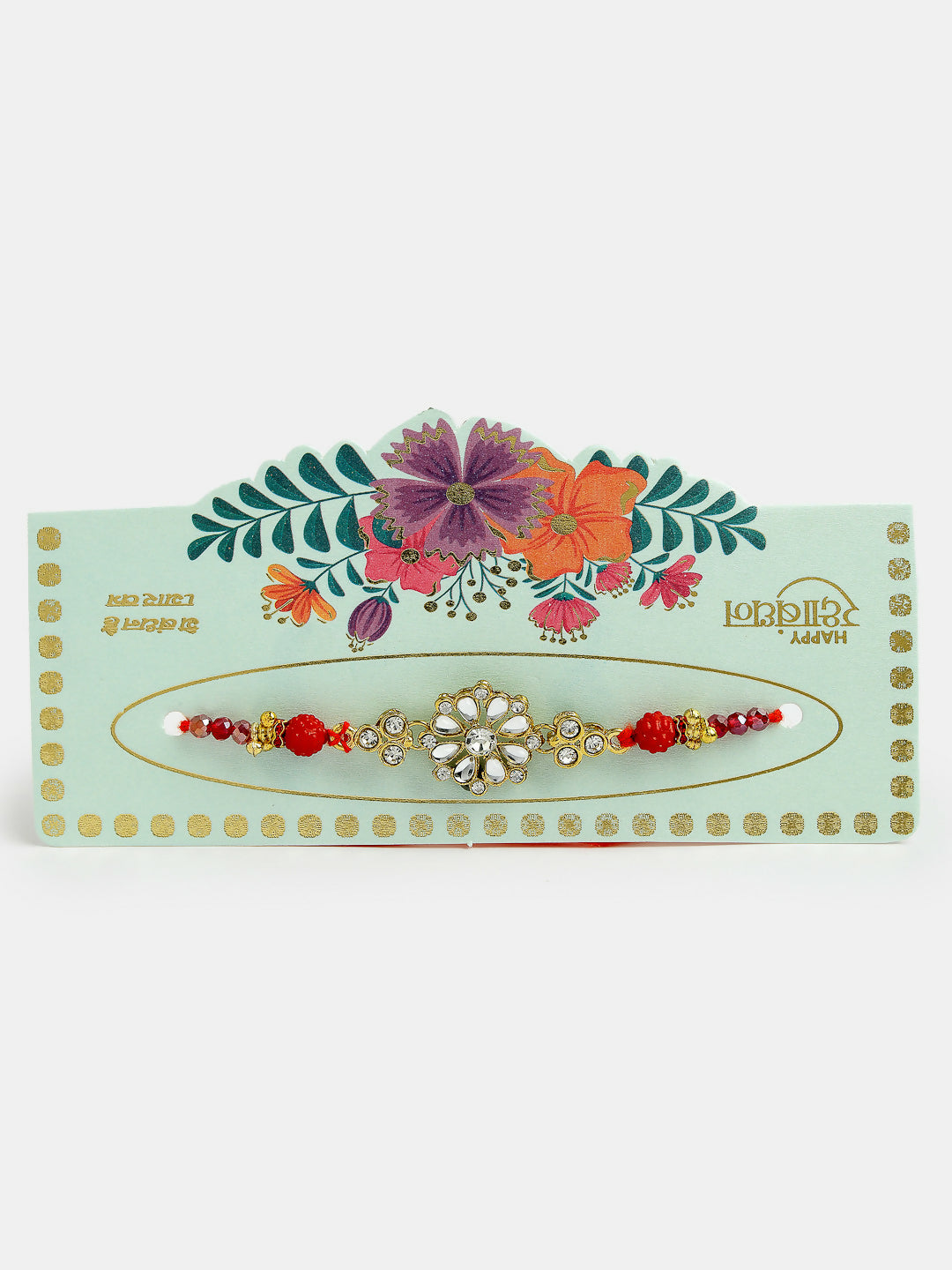 NVR Men Gold-Toned Stone-Studded Rakhi With Roli Chawal & Chocolate - Distacart