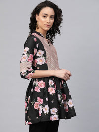 Thumbnail for Ahalyaa Women Black Rayon Floral Print Tunic
