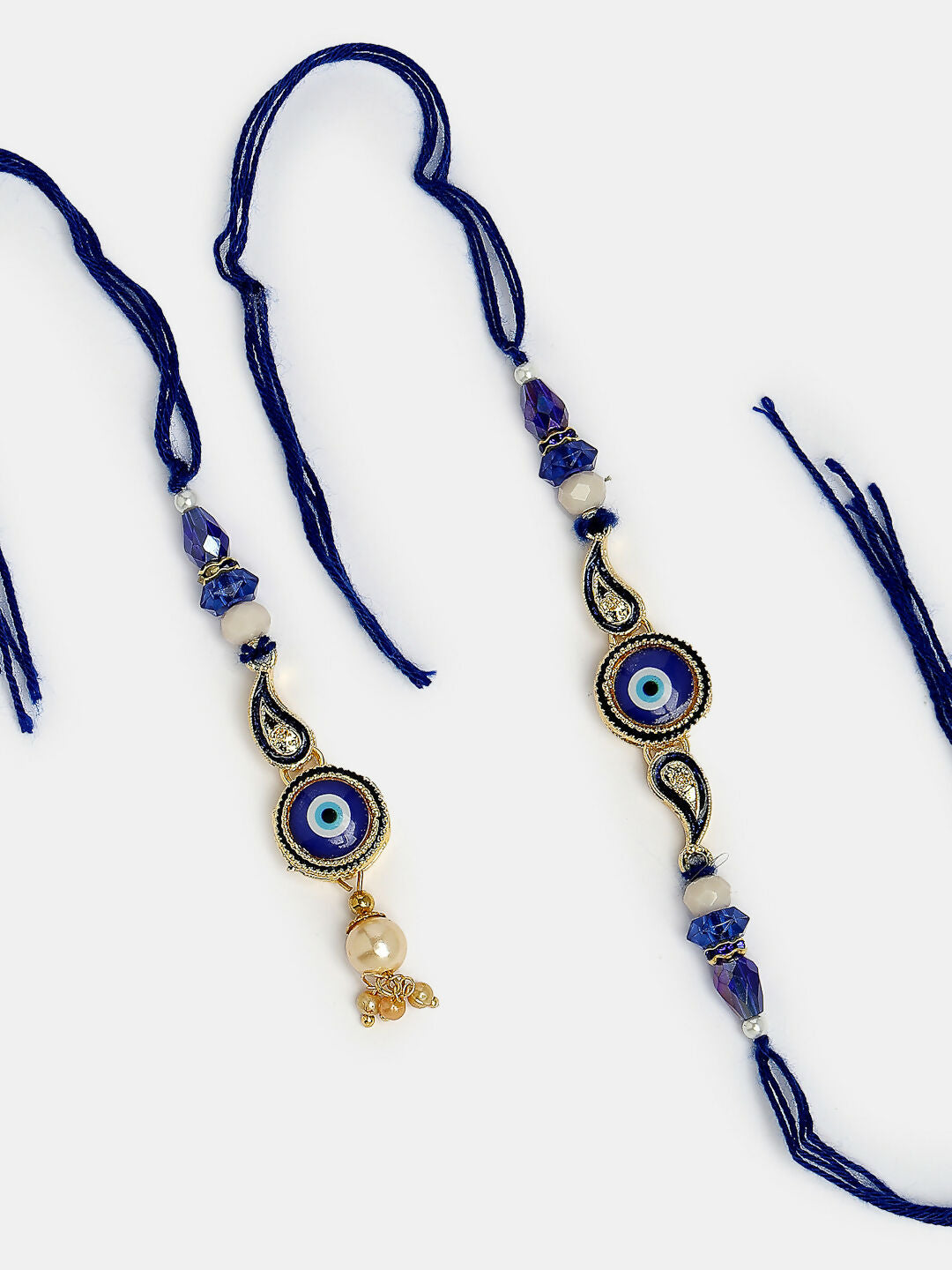 NVR Women & Men Set of 2 Blue Evil Eye Beaded Bhaiya Bhabhi Rakhi With Roli Chawal - Distacart