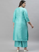 Thumbnail for Sztori Plus Size Floral Printed Round Neck Straight Kurta with Palazzos - Distacart