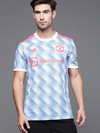 Thumbnail for Adidas Men White & Blue Aeroready MANCHESTER UNITED MUFC A JSY Susatainable T-shirt - Distacart
