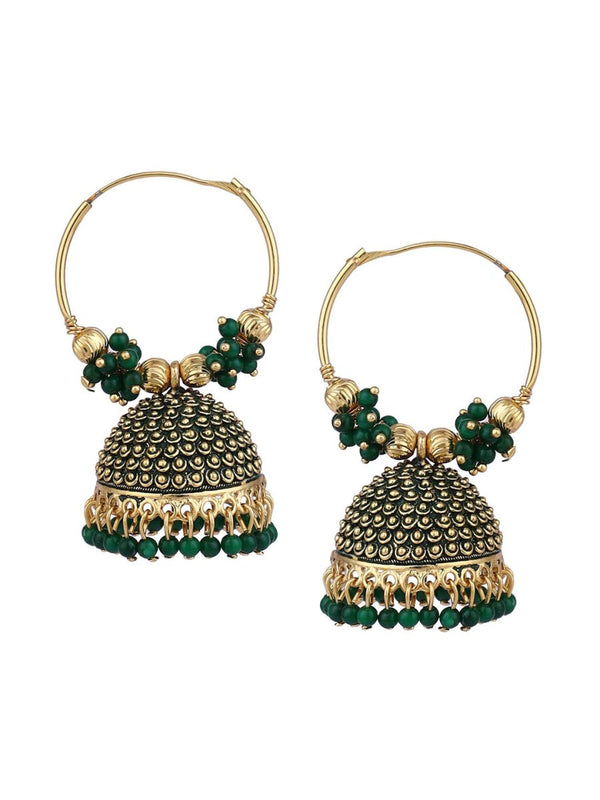 Anikas Creation Green & Gold-Toned Contemporary Jhumkas Earrings - Distacart