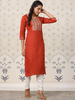 Thumbnail for Ode by House of Pataudi Ethnic Motifs Embroidered Straight Kurta - Distacart