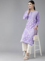 Thumbnail for ADA Women Mauve & White Ethnic Motifs Embroidered Chikankari Kurta - Distacart