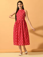 Thumbnail for Myshka Women's Pink Fit and Flare Party Dress - Distacart