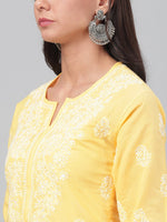 Thumbnail for ADA Women Yellow & White Chikankari Hand-Embroidered Straight Kurta - Distacart