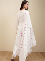 Thumbnail for Vishudh White Embroidered Pure Cotton Anarkali Panelled Kurta With Trousers & Dupatta - Distacart