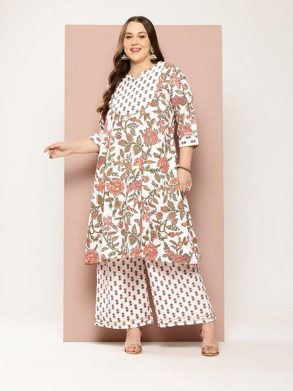 Sztori Plus Size Floral Printed Regular Gotta Patti Kurta with Palazzos - Distacart