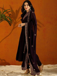 Thumbnail for Anouk Violet Embroidered Anarkali Beads And Stones Kurta with Trousers & Dupatta