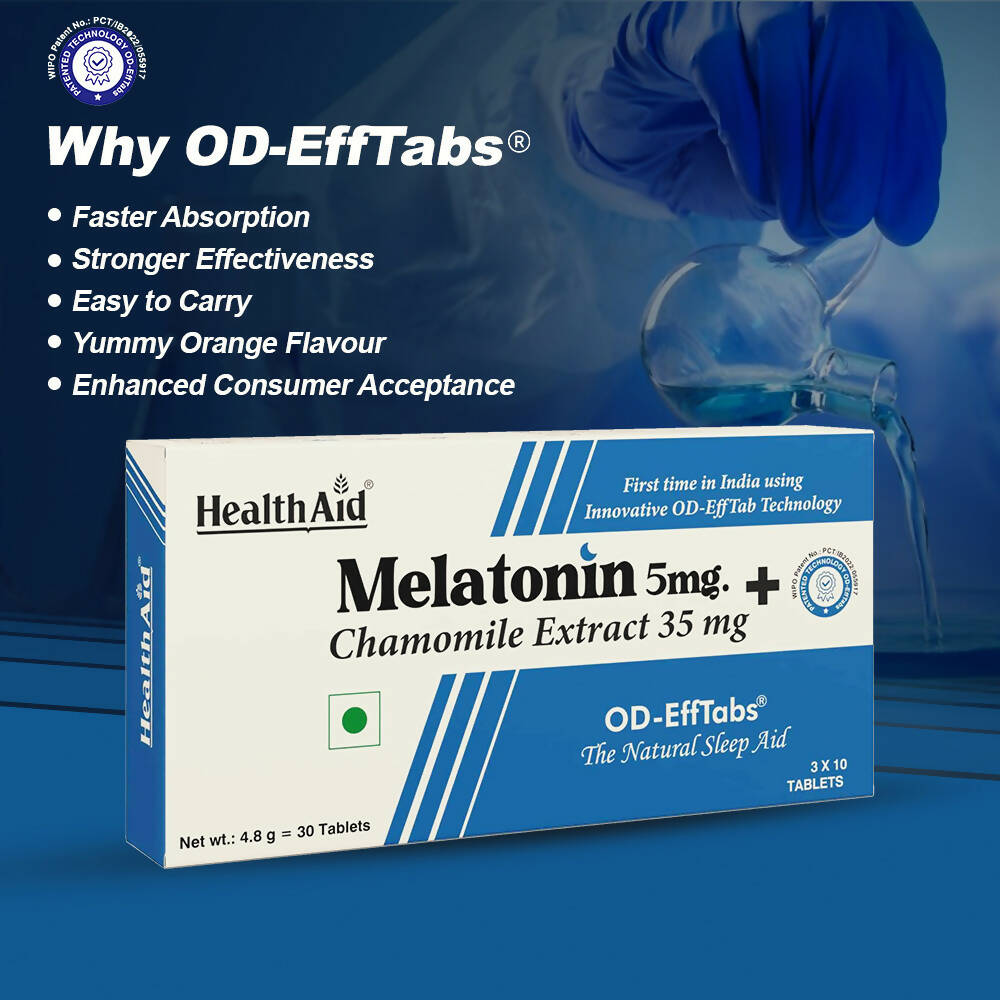 HealthAid Melatonin 5 mg + Chamomile Extract 35 mg OD Effervescent Tablets - Distacart