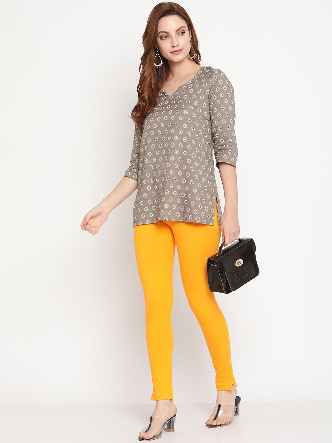 TAG 7 Set Of 2 Yellow & Navy Blue Solid Leggings - Distacart