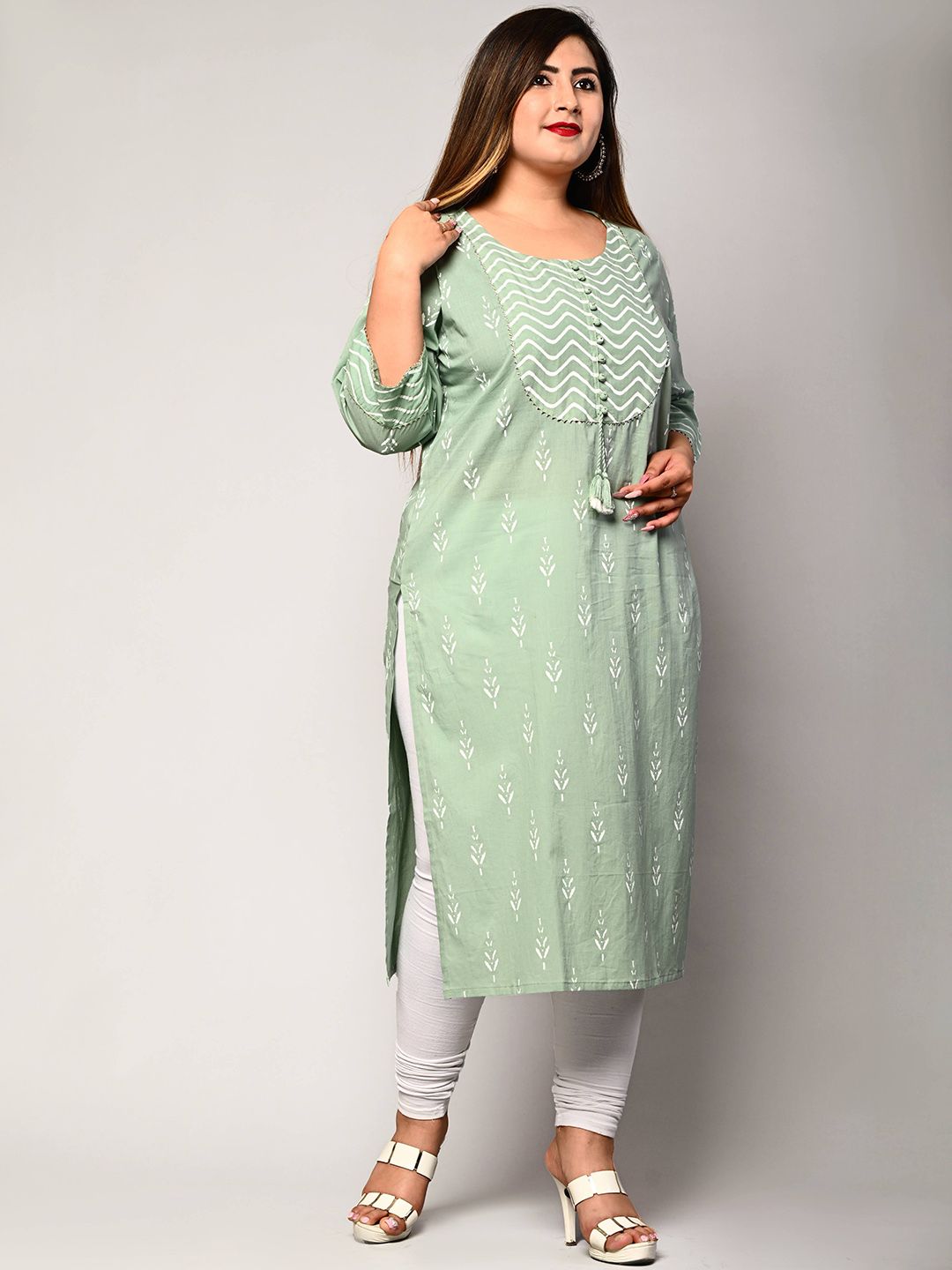 Swasti Women Green & seacrest Geometric Embroidered Floral Pathani Kurta - Distacart