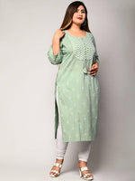 Thumbnail for Swasti Women Green & seacrest Geometric Embroidered Floral Pathani Kurta - Distacart