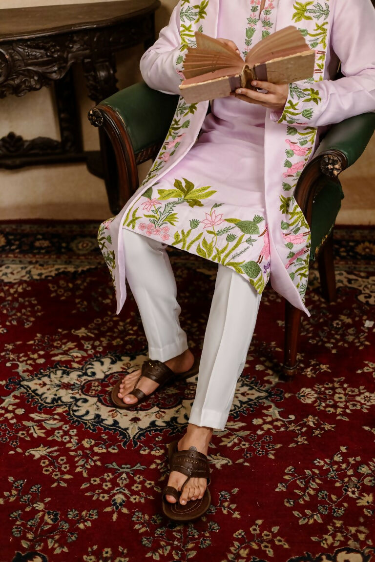 Falling Raw Silk Lavinder Taruni Hamsa Kurta Set By Hilo Design