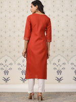 Thumbnail for Ode by House of Pataudi Ethnic Motifs Embroidered Straight Kurta - Distacart