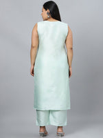 Thumbnail for Sztori Plus Size Round Neck Sleeveless Art Silk Kurta With Palazzo & Jacket - Distacart