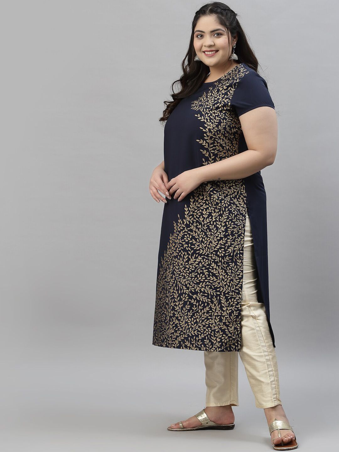 Sztori Plus Size Floral Printed Crepe Kurta - Distacart