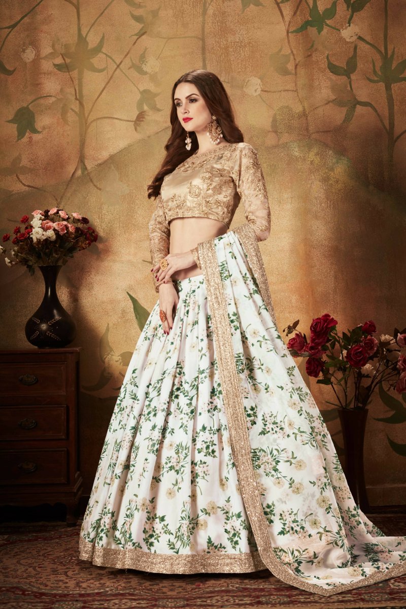 Aastha Fashion Women's Breathtaking Off-White Sabyasachi Floral Printed Organza Silk Party Wear Lehenga Choli With Blouse - Distacart