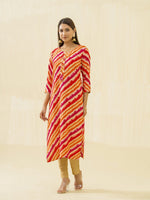 Thumbnail for Ode by House of Pataudi Orange Striped Round Neck Gotta Patti Straight Kurta - Distacart