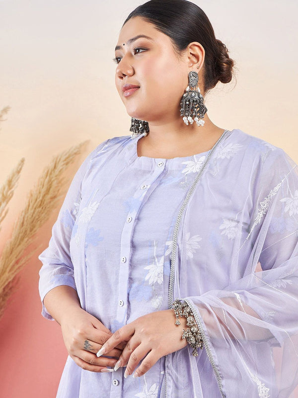 Sztori Floral Printed Round Neck A-Line Kurta with Palazzo & Dupatta - Distacart