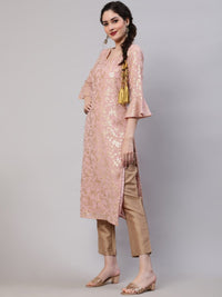 Thumbnail for Aks Floral Printed Bell Sleeves Regular Kurta With Trousers - Distacart