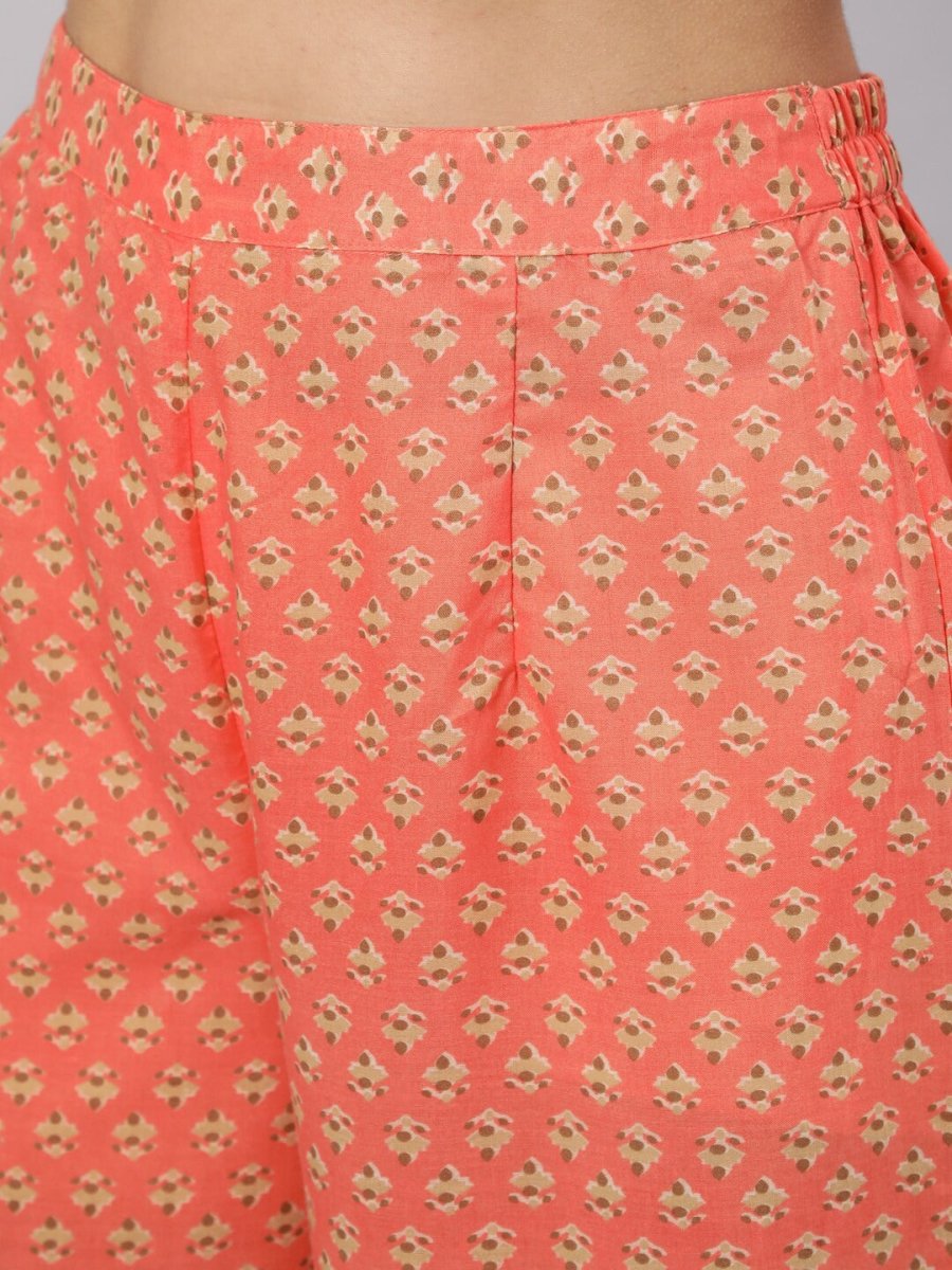 Aks Floral Printed Round Neck Pure Cotton Kurta with Trousers - Distacart