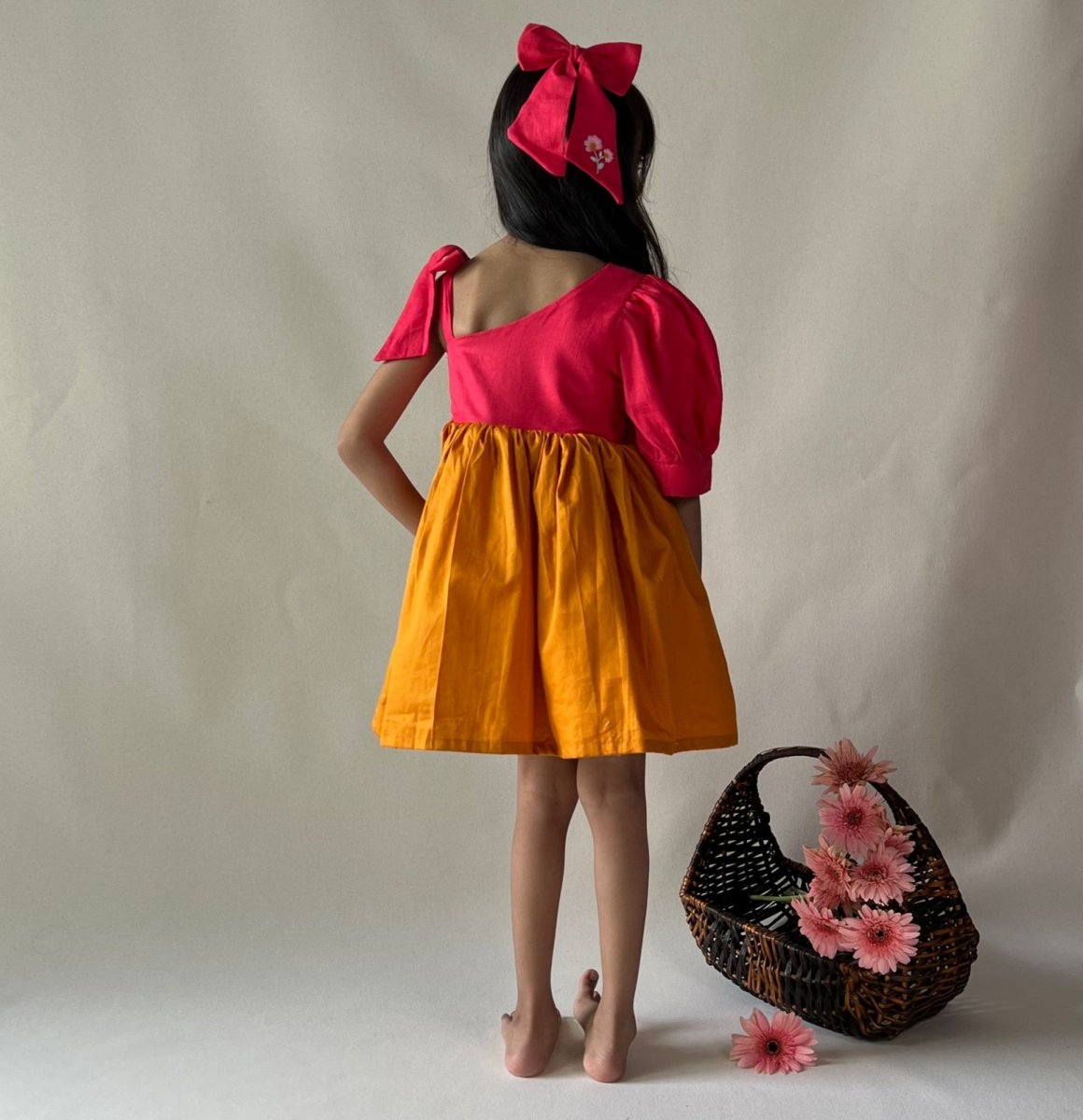 ArthLife Raspberry Pink And Orange Partywear Dress - Distacart