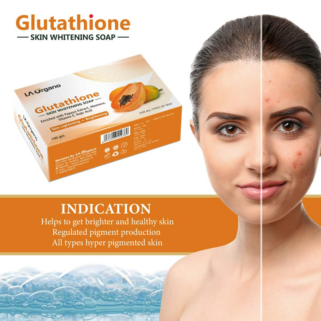 LA Organo Glutathione Papaya Skin Whitening Soap - Distacart