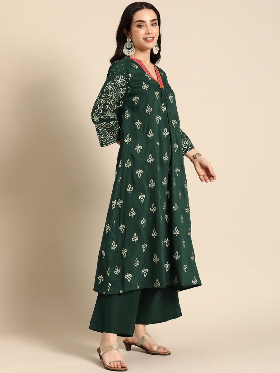 Anouk Geometric Printed Regular Thread Work Kurta with Palazzos - Distacart