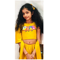 Thumbnail for ArthLife Owl Embroidery Mustard Yellow Ghagara Dress - Distacart