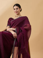 Thumbnail for Purple Organza Swaroski Diamond Work Saree with Unstitched Blouse - Radha - Distacart