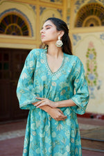 Thumbnail for Vaasva Women Aqua Muslin Pleated Kurta & Pant Clothing Set - Distacart