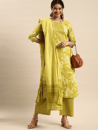 Thumbnail for Anouk Women Lime Green Pure Cotton Printed Gotta Patti Kurta with Palazzos & Dupatta - Distacart