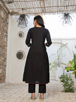 Thumbnail for Yufta Black Cotton A Line Gathered Or Pleated Kurta Dupatta Set - Distacart