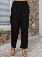 Thumbnail for Yufta Black Cotton A Line Gathered Or Pleated Kurta Dupatta Set - Distacart