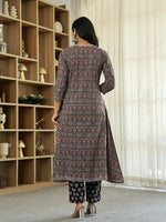 Thumbnail for Yufta Black Ethnic Motifs A-Line Kurta Trouser Dupatta Set With Bucket Neck - Distacart
