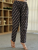 Thumbnail for Yufta Black Ethnic Motifs A-Line Kurta Trouser Dupatta Set With Bucket Neck - Distacart