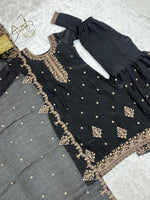 Thumbnail for Evanik Black Pure Crunchy Silk With Sequence Embroidered Work Sharara Set