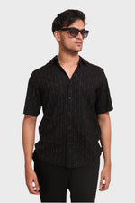 Thumbnail for Xkind Black Golden Foil Stripes Slim Fit Shirt