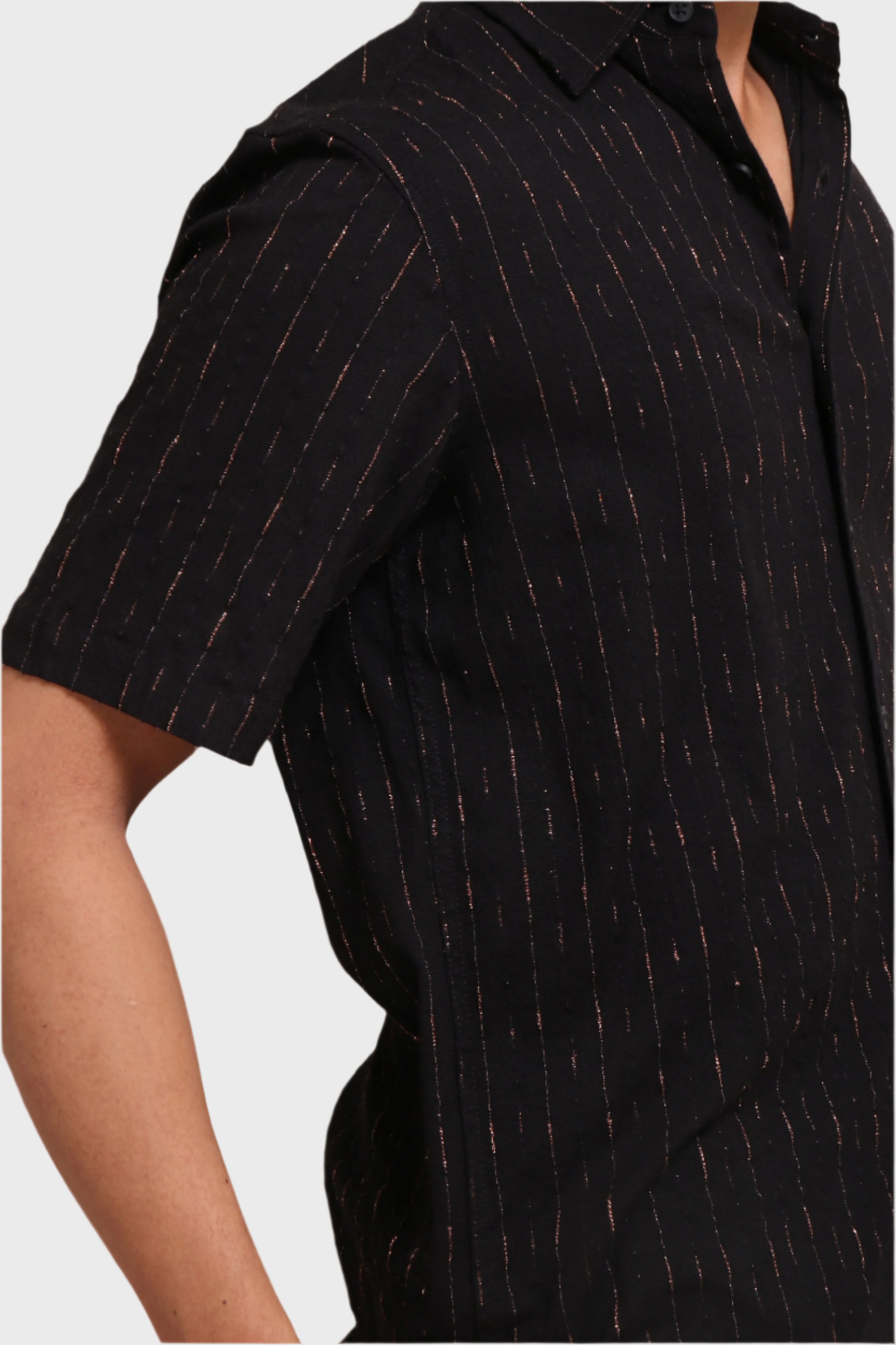 Xkind Black Golden Foil Stripes Slim Fit Shirt