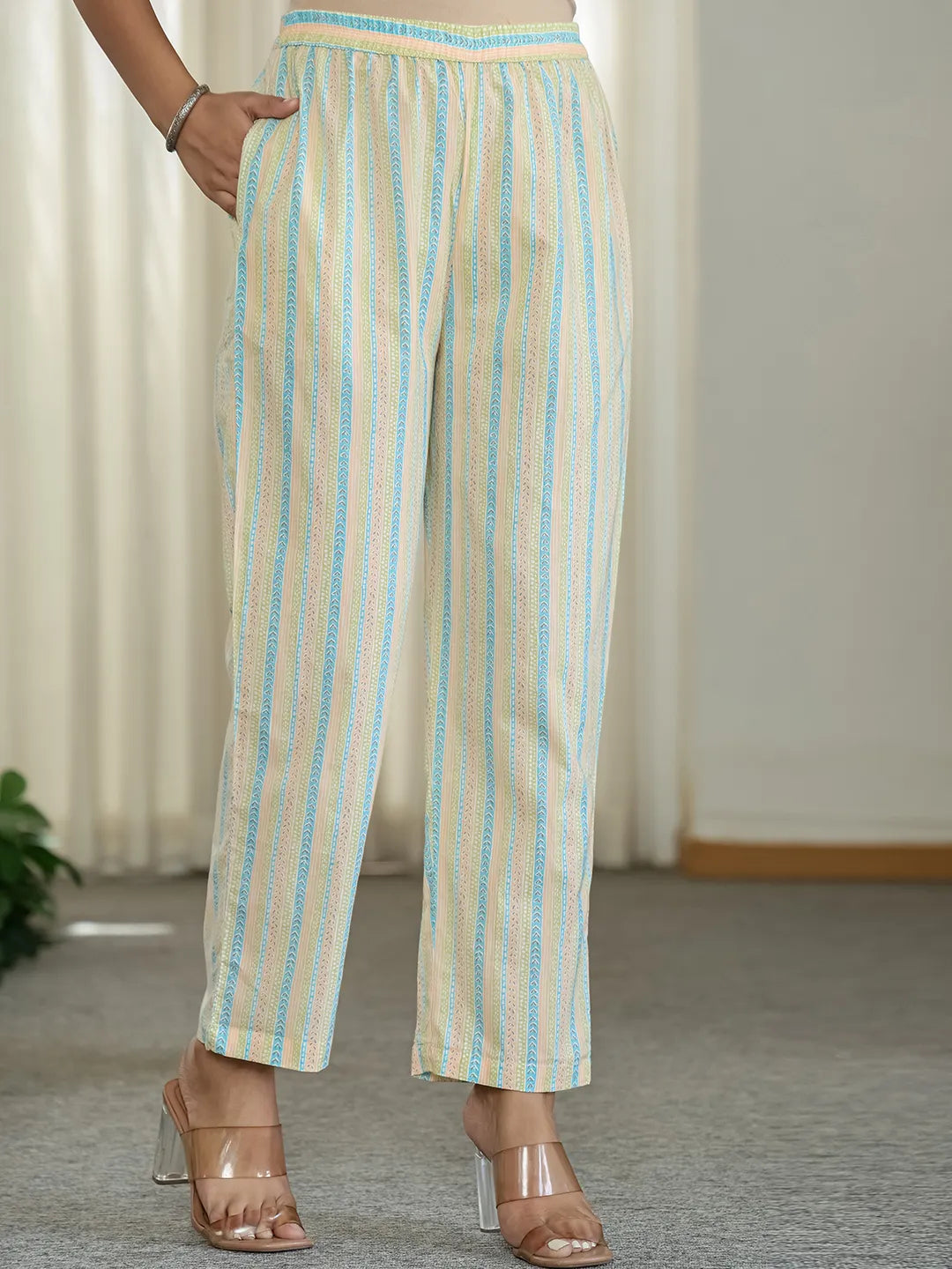 Yufta Blue Pure Cotton Floral Print Kurta Dupatta Pant Set - Distacart