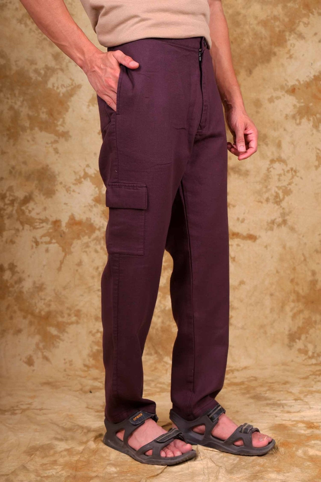 Bluebird Men's Slim Fit Cotton Cargo Pant Maroon