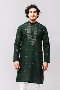 Thumbnail for Bluesaanchi Men's Dark Green Kurta Set with Embroidery Motif