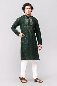 Thumbnail for Bluesaanchi Men's Dark Green Kurta Set with Embroidery Motif