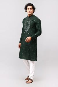 Thumbnail for Bluesaanchi Men's Dark Green Kurta Set with Embroidery Motif