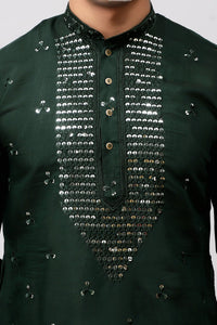 Thumbnail for Bluesaanchi Men's Dark Green Kurta Set with Embroidery Motif